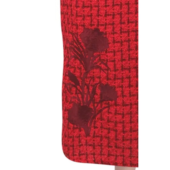 $429 Fanm Mon GULIA Corset Peplum Embroidered Tweed Midi Dress | Red Sz XL NWT - Picture 16 of 16
